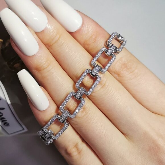 Luxury Rectangle Silver Bracelet - Picture 9 of 11